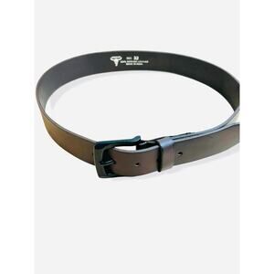 American Bison Dark Brown Leather Belt Mens SZ 32 Black Hardware Good Condition
